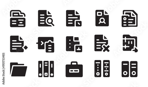 Professional office archiving and document status icons for effective business management