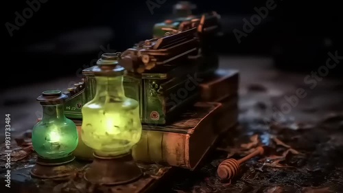 Vintage Writing Tools with Antique Lanterns: A journey into the past where craftsmanship meets illumination evoking creative writing