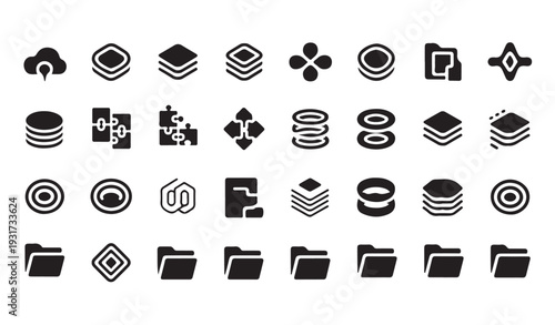 Abstract data architecture icons representing server layers cloud computing and connectivity
