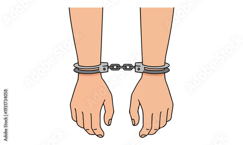 Handcuffed Hands Isolated on White Background Cartoon