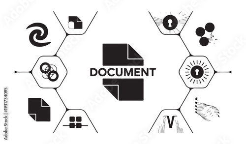Complex document infrastructure diagram with security encryption and data flow visualization