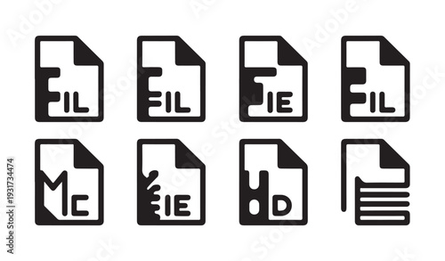 File identification icons for various document types and data formats vector illustration