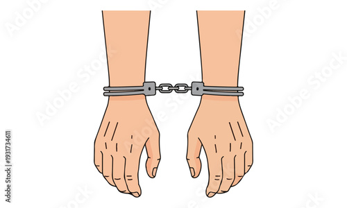Hands in Handcuffs Illustration on White Background