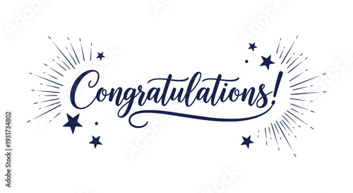 Elegant Hand-Drawn Congratulations Script Lettering Vector with Festive Stars Sparkles Celebration Design