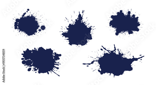 Dark Blue Ink Paint Splatter Grunge Abstract Blot Splash Texture Vector Collection