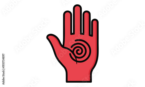 Human Hand Palm with Spiral Symbol Flat Icon Illustration