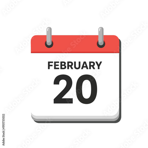 Vibrant February 20th calendar page highlighting an important date or event appointment reminder