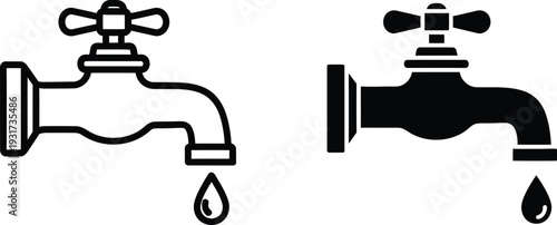 Leaking faucet icons in black and white