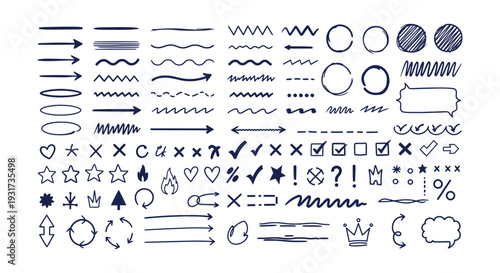 Extensive Hand Drawn Doodle Vector Elements Collection Arrows Lines Shapes Icons Set