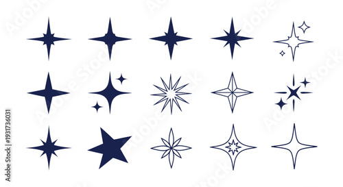 Elegant Sparkling Star Icon Set Bright Glimmer Dazzle Light Burst Vector Collection