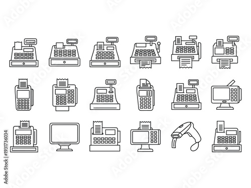 Cash Register Icons Retail Commerce Transaction Equipment