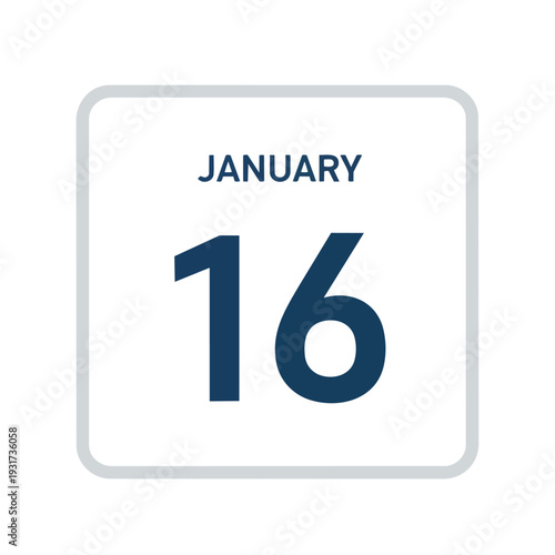 A crisp digital representation of January 16th precisely highlighted within a very clean, minimalist calendar icon, perfectly suitable for efficient