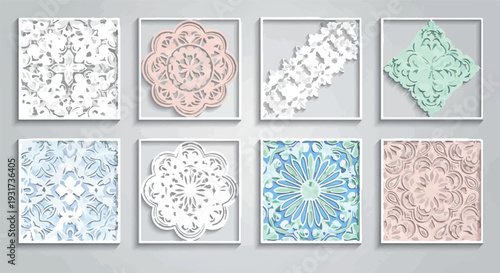 Set of 8 Decorative Mandala Pattern Vector Illustrations isolated PNG with Transparent Background
