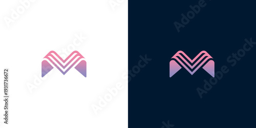 Dynamic M monogram design in a captivating gradient, representing progress and digital connection, ideal for forward-thinking companies seeking a memorable brand mark