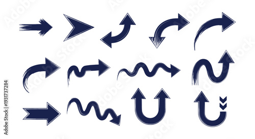 Modern Grunge Brush Stroke Arrows Collection Directional Indicators Hand Drawn Vector Design Set