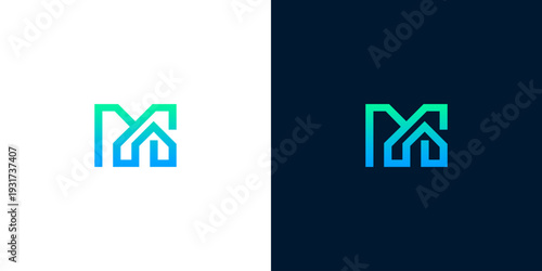 Sleek and vibrant gradient 'M' letter logo with an integrated house silhouette, ideal for contemporary real estate, property development, or home services branding