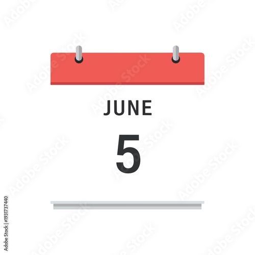 Minimalist digital calendar icon displaying June 5th, ideal for clear scheduling and reminders