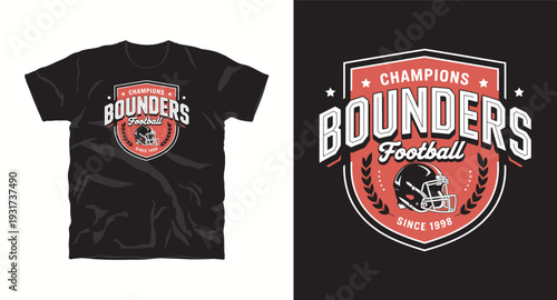 Photos Champions bounders football design with football helmet and laurel wreath, t-shi