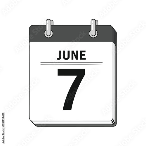 Clean illustrative rendering of a calendar page prominently displaying June 7, serving as a clear visual for event scheduling, planning, and