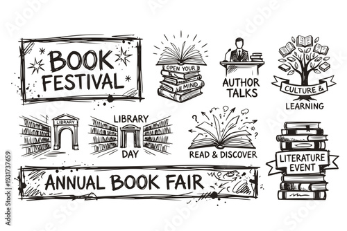 Book Festival Bright Poster Banner Book Fair Concept Open Close Books Education Culture Festival Library Literature Event