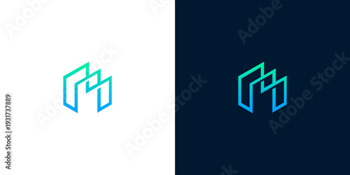 Modern Abstract Geometric 'M' Logo Design - Blue and Green Gradient