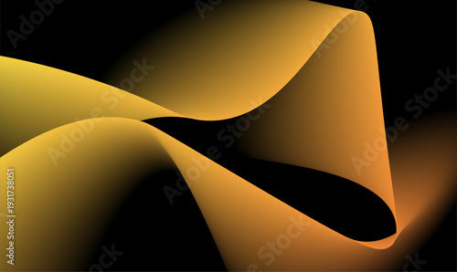 A vibrant abstract design featuring golden curves on a black background