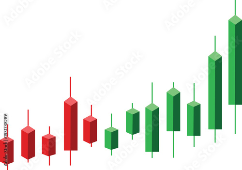 3d isometric candlestick chart showing stock market trend analysis with red and green bars on vector illustration