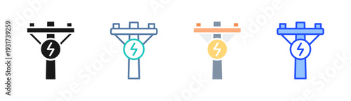 Power Pole icon set multiple style collection