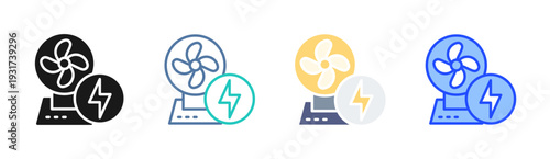 Electric Fan icon set multiple style collection