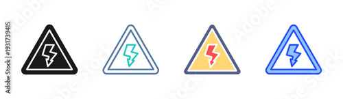 Power Hazard icon set multiple style collection