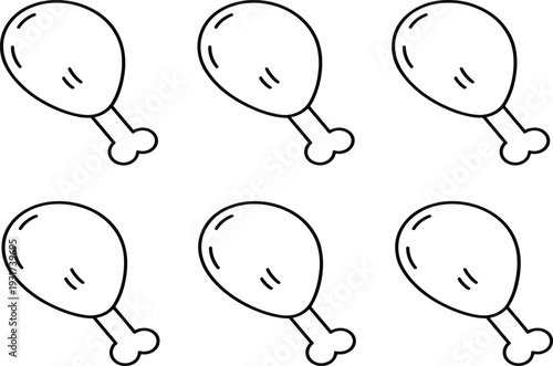 Chicken drumstick simple outline icon pattern black line food vector illustration set isolated on white background