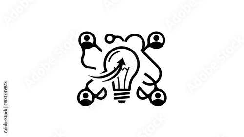 Teamwork idea generation, collaboration, innovation, lightbulb concept with people network