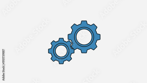 Two blue gears meshing together, symbolizing teamwork and connection