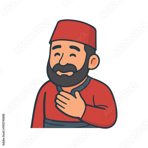 Man smiling kindly. Friendly traditional man showing respect. Bearded man expressing gratitude.