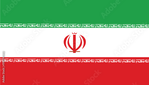 Flag of iran, national symbol of the islamic republic of iran, tricolor with green, white, and red horizontal stripes and the national emblem in the center vector illustration