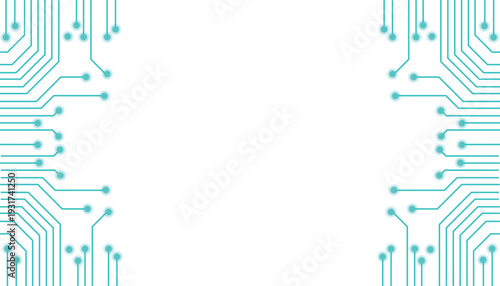 Abstract circuit board traces border frame design with glowing teal lines on for technology concept copy space vector illustration