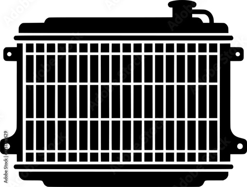 Black silhouette of car radiator isolated on white background
