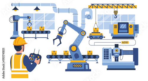 Smart Factory Automation: Robotics, Conveyors, and Human Oversight in Modern Industry 4.0 Manufacturing