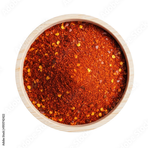 Red chili powder in a bowl isolated on transparent background