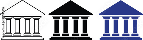 Bank building icon set, financial institution and government office architecture concept

