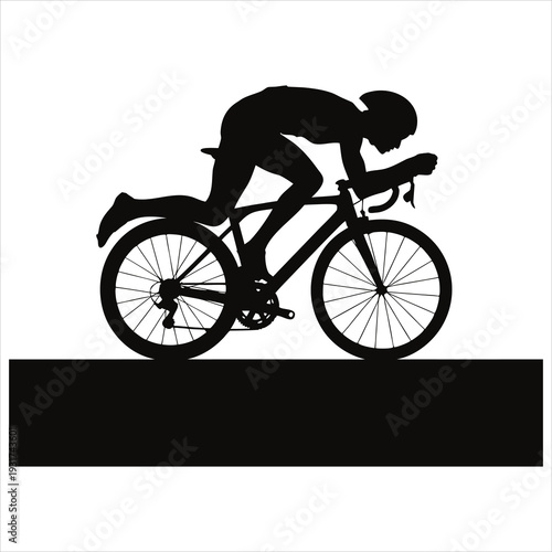 A cyclist riding a bicycle in a dynamic pose