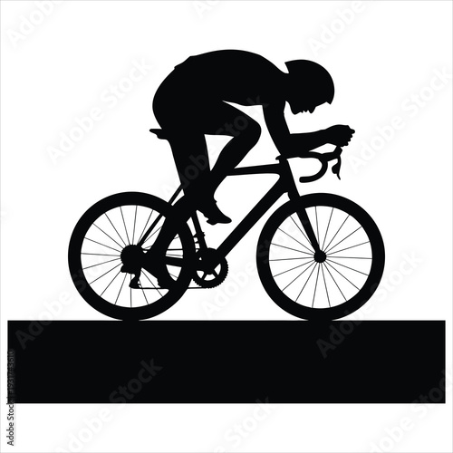 A cyclist riding a bicycle in a dynamic pose