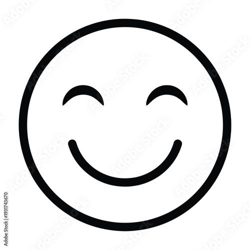 Smiling face icon with closed eyes in black and white minimalist design