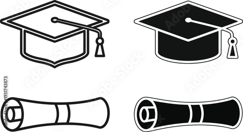 Graduation icons and diploma illustrations
