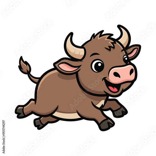 Happy Cartoon Bull Running Freely.