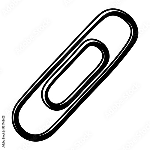 Paperclip icon, black and white line art illustration of a simple office supply for document attachment