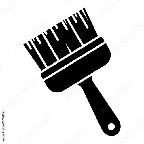 Paintbrush icon for painting and renovation as a flat black silhouette on a white background