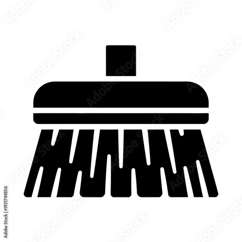 Broom head brush icon for cleaning and household maintenance in black silhouette vector style