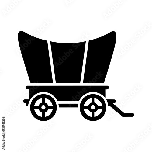 Covered wagon silhouette icon representing Wild West transportation and pioneer history in a minimalist black vector style