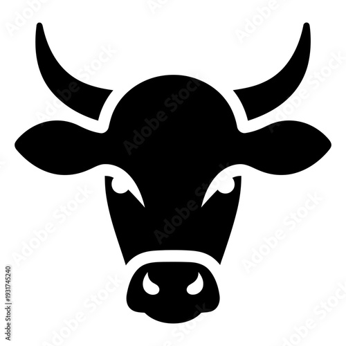 Cow head icon minimalist black silhouette graphic symbol for farming and livestock flat vector design